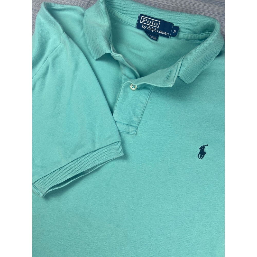 Polo Ralph Lauren Mens Medium Turquoise Aqua Blue Short Sleeve Cotton Polo Shirt